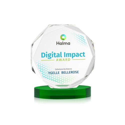 Corporate Awards - Crystal Awards - Acadian Full Color Green on Alberton Base Crystal Award