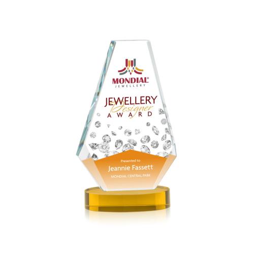 Corporate Awards - Crystal Awards - Kingsley Full Color Amber on Alberton Base Crystal Award