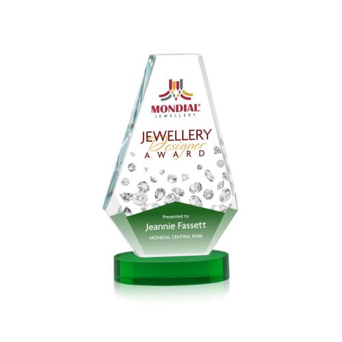 Corporate Awards - Crystal Awards - Kingsley Full Color Green on Alberton Base Crystal Award