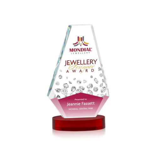 Corporate Awards - Crystal Awards - Kingsley Full Color Red on Alberton Base Crystal Award