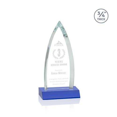 Corporate Awards - Glass Awards - Colored Glass Awards - Shildon Blue Arch & Crescent Crystal Award