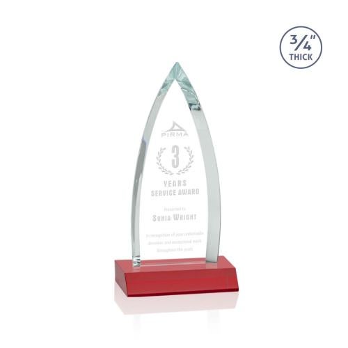 Corporate Awards - Crystal Awards - Colored Crystal - Red Crystal Awards - Shildon Red Arch & Crescent Crystal Award
