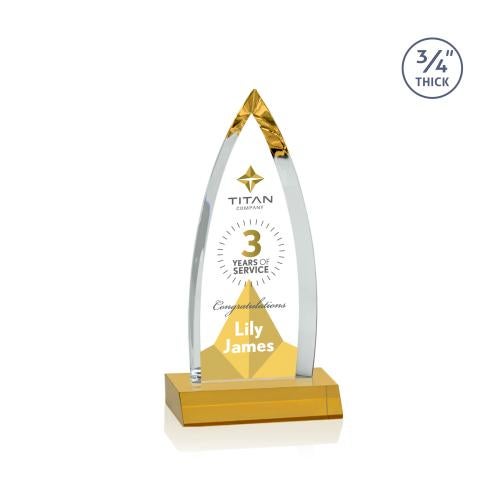 Corporate Awards - Crystal Awards - Colored Crystal - Shildon Full Color Amber Crystal Award