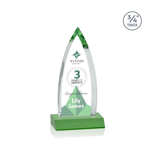 Corporate Awards - Crystal Awards - Colored Crystal - Shildon Full Color Green Crystal Award