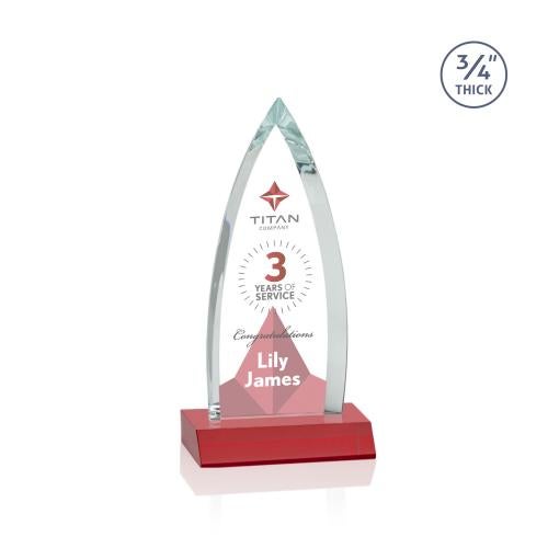Corporate Awards - Crystal Awards - Colored Crystal - Red Crystal Awards - Shildon Full Color Red Arch & Crescent Crystal Award