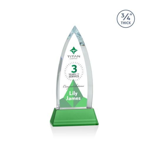 Corporate Awards - Glass Awards - Colored Glass Awards - Shildon Full Color Green on Newhaven Arch & Crescent Crystal Award