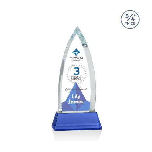 Corporate Awards - Glass Awards - Colored Glass Awards - Shildon Full Color Blue on Newhaven Arch & Crescent Crystal Award