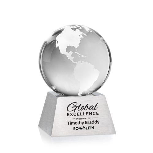 Corporate Awards - Crystal Awards - Crystal Globe Awards  - Globe Spheres on Aluminum Base Crystal Award