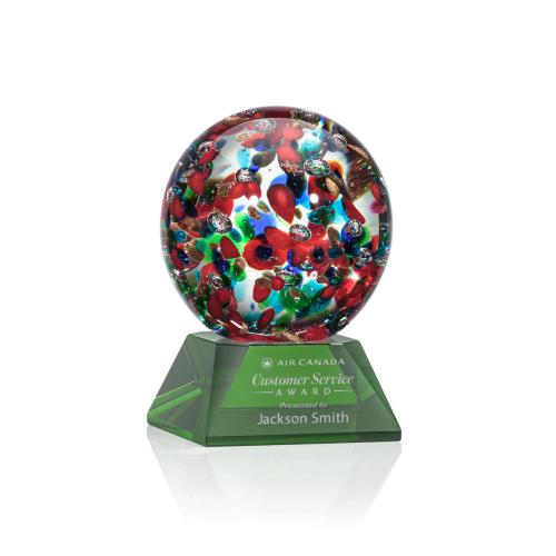 Corporate Awards - Glass Awards - Art Glass Awards - Fantasia Green on Sheffield Base Spheres Glass Award
