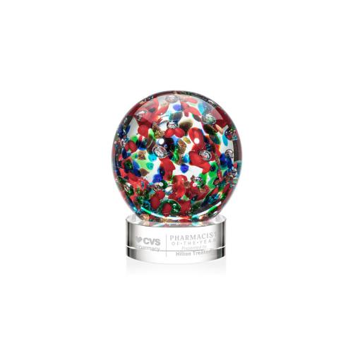 Corporate Awards - Glass Awards - Art Glass Awards - Fantasia Clear on Stanrich Base Spheres Glass Award