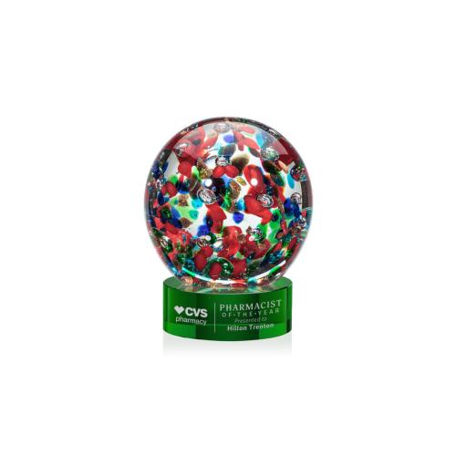 Corporate Awards - Glass Awards - Art Glass Awards - Fantasia Green on Stanrich Base Spheres Glass Award