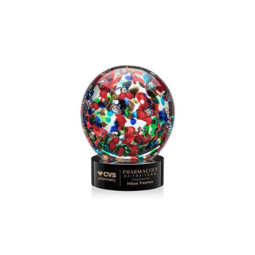 Corporate Awards - Glass Awards - Art Glass Awards - Fantasia Black on Stanrich Base Spheres Glass Award