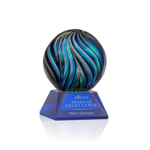 Corporate Awards - Glass Awards - Art Glass Awards - Malton Blue on Sheffield Base Spheres Glass Award