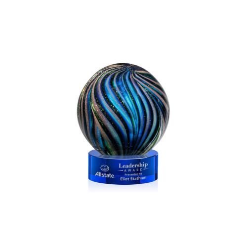 Corporate Awards - Glass Awards - Art Glass Awards - Malton Blue on Stanrich Base Spheres Glass Award