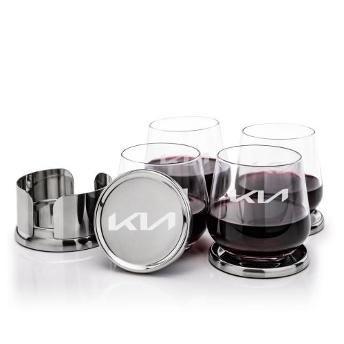 Corporate Recognition Gifts - Etched Barware - Baldoni Coasters & Garland Stemless Wine Set