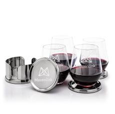 Baldoni Coasters & Reina Stemless Wine Set - Etched Barware