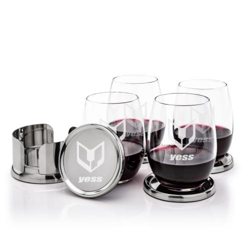 Corporate Recognition Gifts - Etched Barware - Baldoni Coasters & Stanford Stemless Wine Set