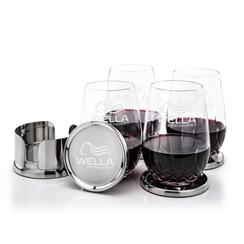 Corporate Recognition Gifts - Etched Barware - Baldoni Coasters & Templeton Stemless Wine Set