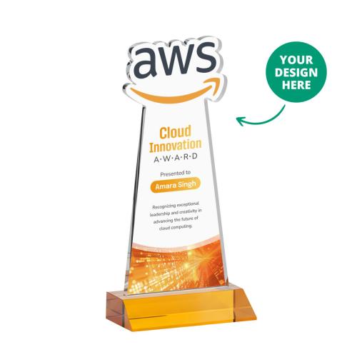 Corporate Awards - Crystal Awards - EdgeCraft Full Color Abstract / Misc on Mitered Base-Amber (via Air) Crystal Award