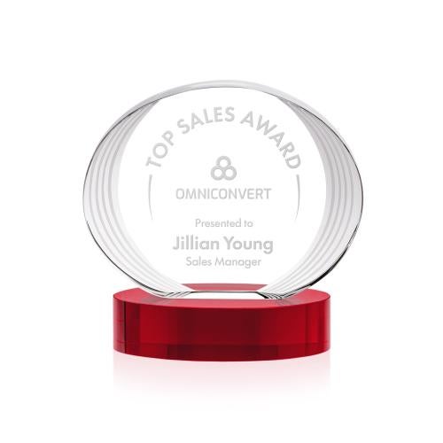 Corporate Awards - Crystal Awards - Sheraton Red on Base Circle Crystal Award