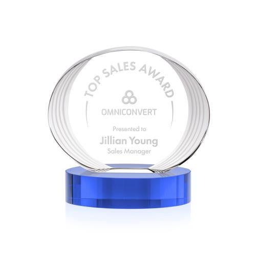 Corporate Awards - Crystal Awards - Sheraton Sky Blue on Base Circle Crystal Award