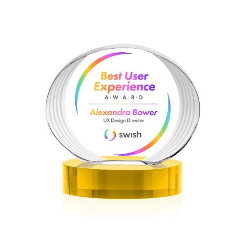 Corporate Awards - Crystal Awards - Sheraton Full Color Gold on Base Circle Crystal Award
