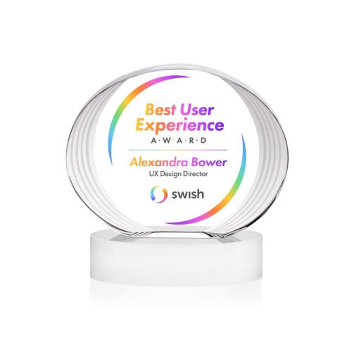 Corporate Awards - Crystal Awards - Sheraton Full Color White on Base Circle Crystal Award