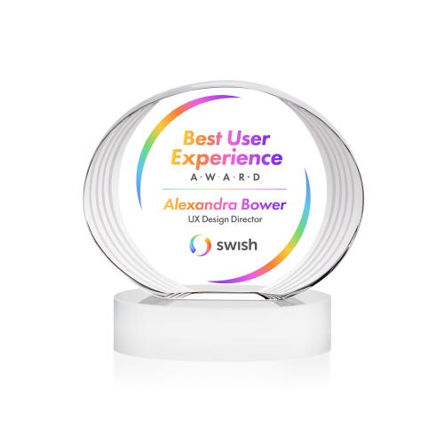 Corporate Awards - Crystal Awards - Sheraton Full Color White on Base Circle Crystal Award