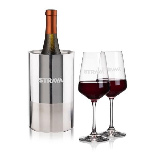 Corporate Recognition Gifts - Etched Barware - Catania Wine Cooler & Cannes Wine Set
