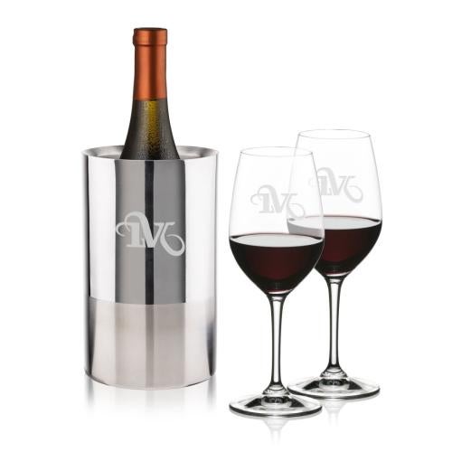 Corporate Recognition Gifts - Etched Barware - Catania Wine Cooler & RIEDEL Oenologue Wine Set