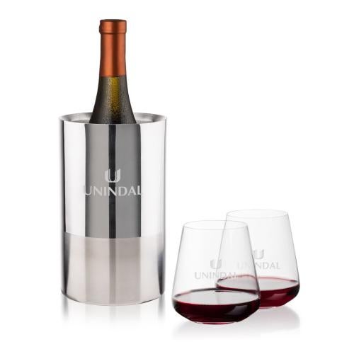 Corporate Recognition Gifts - Etched Barware - Catania Wine Cooler & Breckland Stemless Wine Set