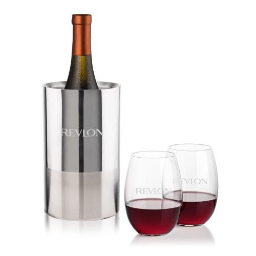 Corporate Recognition Gifts - Etched Barware - Catania Wine Cooler & Carlita Stemless Wine Set