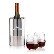 Catania Wine Cooler & Crestview Stemless Wine Set - Etched Barware