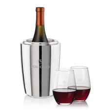 Pescara Wine Cooler & Vale Stemless Wine Set - Etched Barware