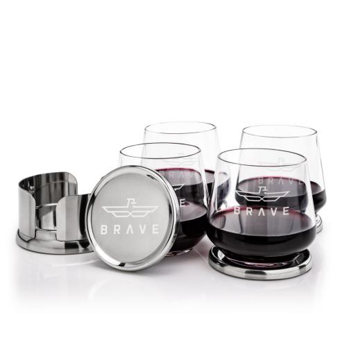 Corporate Recognition Gifts - Etched Barware - Baldoni Coasters & Sturgis Stemless Wine Set