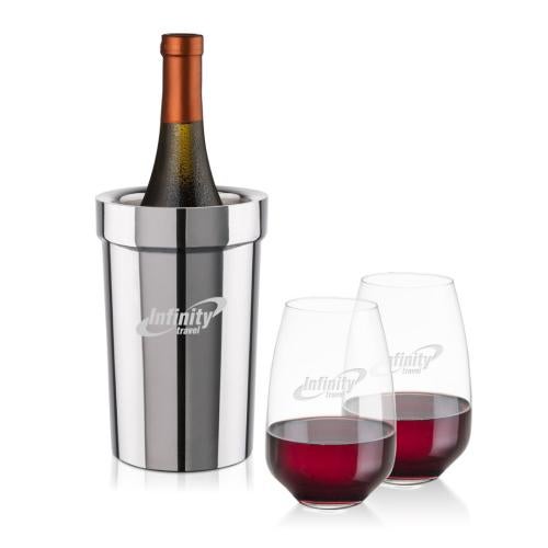 Corporate Recognition Gifts - Etched Barware - Milano Wine Cooler & Oldham Stemless Wine Set