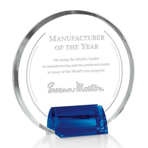 Corporate Awards - Crystal Awards - Colored Crystal - Olympia Blue Circle Crystal Award
