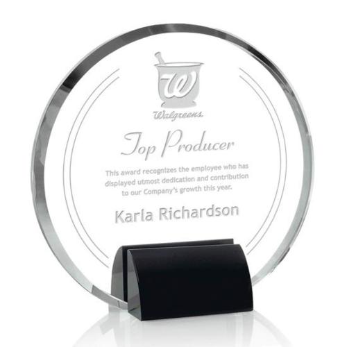 Corporate Awards - Crystal Awards - Olympia Black Circle Crystal Award