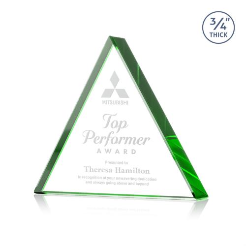 Corporate Awards - Crystal Awards - Adler Triangle Green Pyramid Crystal Award
