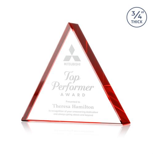 Corporate Awards - Crystal Awards - Adler Triangle Red Pyramid Crystal Award
