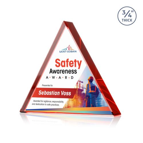 Corporate Awards - Crystal Awards - Adler Triangle Full Color Red Pyramid Crystal Award