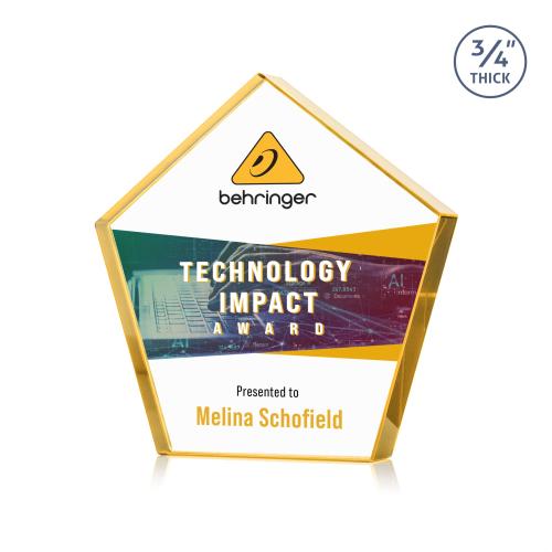 Corporate Awards - Crystal Awards - Belmar Pentagon Full Color Gold Crystal Award