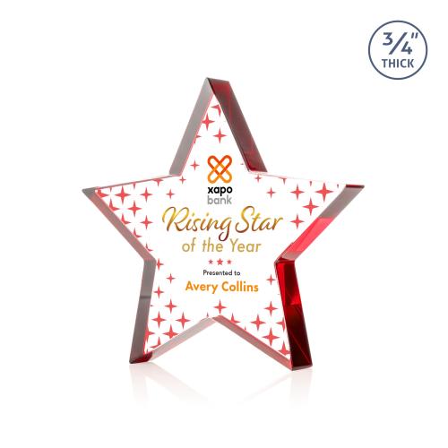 Corporate Awards - Crystal Awards - Crystal Star Awards - Esna Full Color Red Star Crystal Award