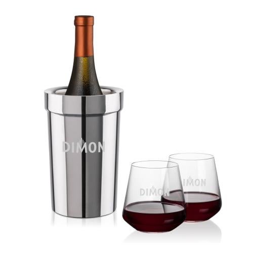 Corporate Recognition Gifts - Etched Barware - Milano Wine Cooler & Cannes Stemless Wine
