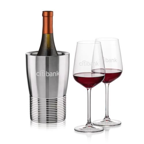 Corporate Recognition Gifts - Etched Barware - Genoa Wine Cooler & Elderwood Wine Set