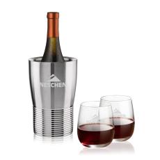 Genoa Wine Cooler & Crestview Stemless Wine Set - Etched Barware