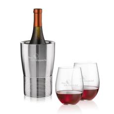 Genoa Wine Cooler & Redmond Stemless Wine Set - Etched Barware
