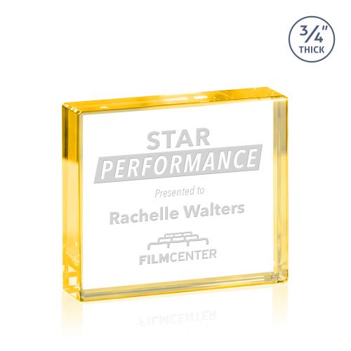 Corporate Awards - Crystal Awards - Crystal Paperweights - Verona Paperweight - Gold