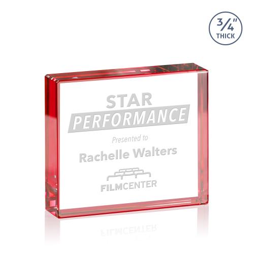 Corporate Awards - Crystal Awards - Crystal Paperweights - Verona Paperweight - Red