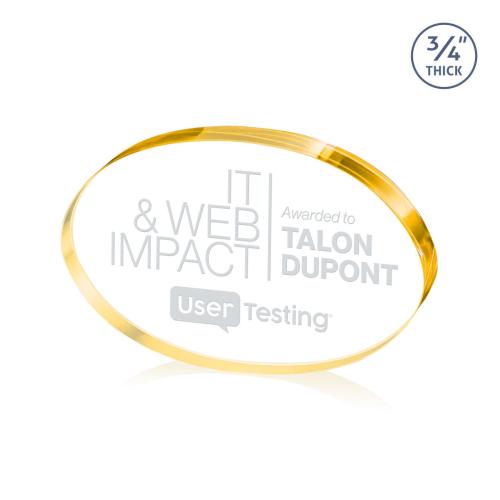 Corporate Awards - Crystal Awards - Baldus Oval Gold Circle Crystal Award